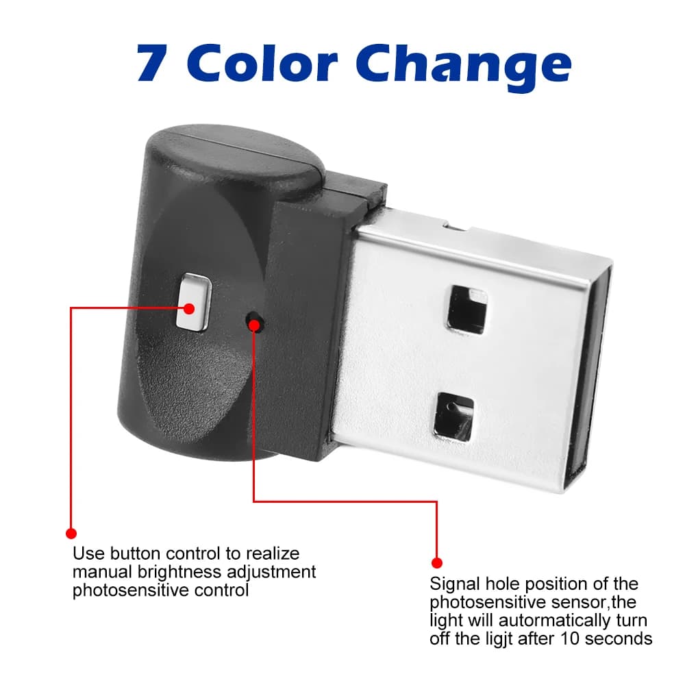 إضاءة طوارئ صغيرة USB إضاءة قدم السيارة اكسسوارات سيارة إضاءة جو LED داخلية للسيارة - 3