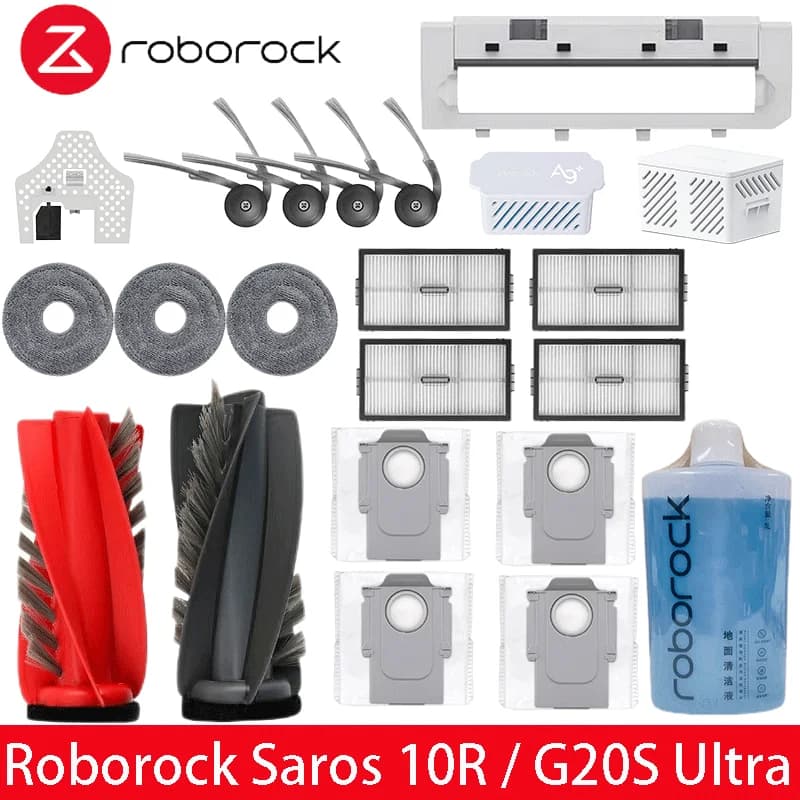 قطع غيار روبوت تنظيف Roborock Saros 10R/G20S Ultra: بكرة رئيسية، فرشاة جانبية، فلتر، ممسحة، كيس غبار