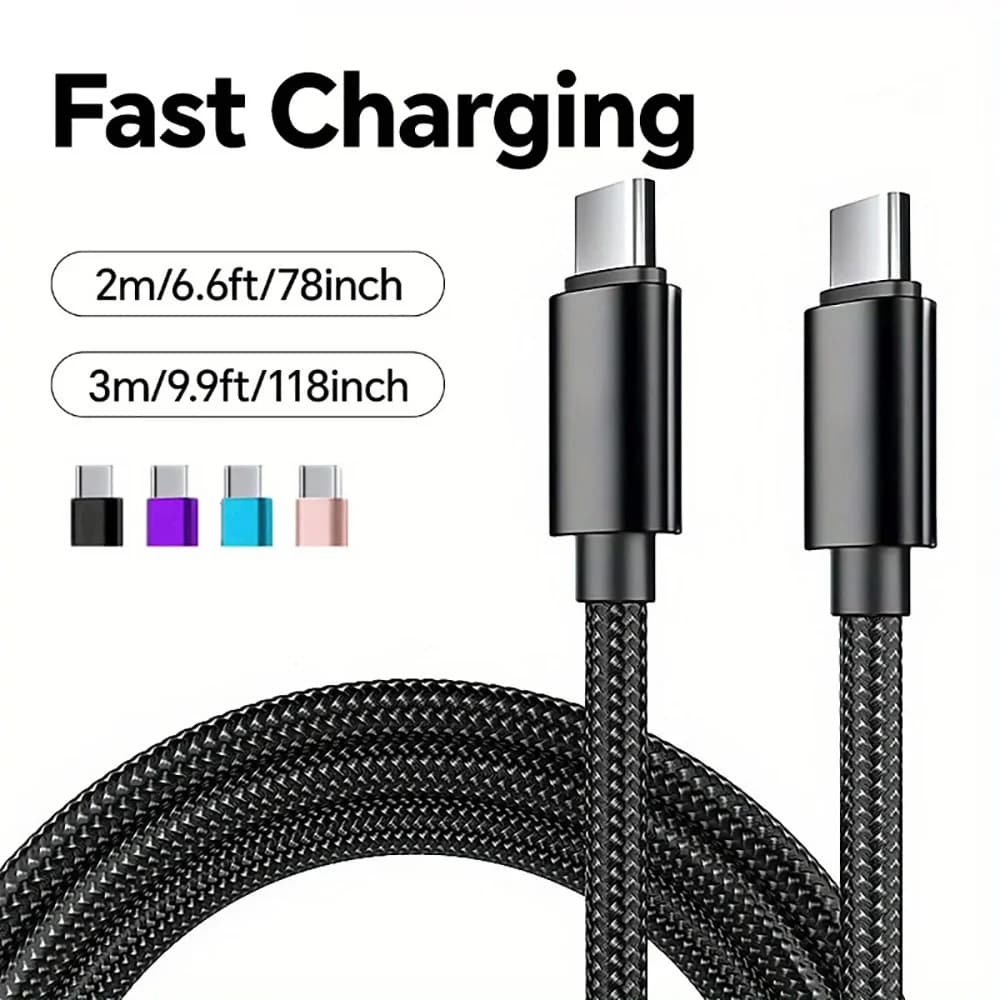 66 واط نايلون مضفر USB C إلى نوع C كابل شحن سريع 5A شحن سريع TypeC إلى Type-C PD شاحن بيانات الحبل 1 متر 2 متر 3 متر خط محول