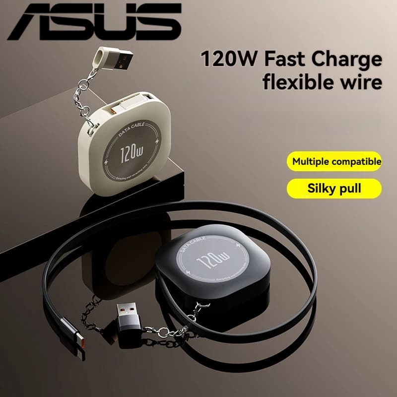 أسوس كابل شحن قابل للسحب USB C إلى USB C بقوة 120 واط، مع محول Type C أنثى إلى USB ذكر لهواتف آيفون 17 وشاومي - 3