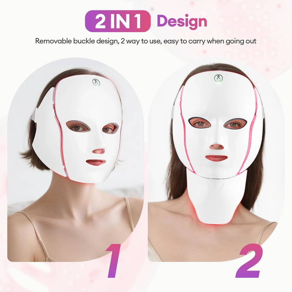 قناع الوجه والفم LED فوتون 7 ألوان علاج الضوء الأحمر مضاد للشيخوخة قناع الجمال للوجه والعنق علاج الاسترخاء للعناية بالبشرة ومكافحة التجاعيد - 2