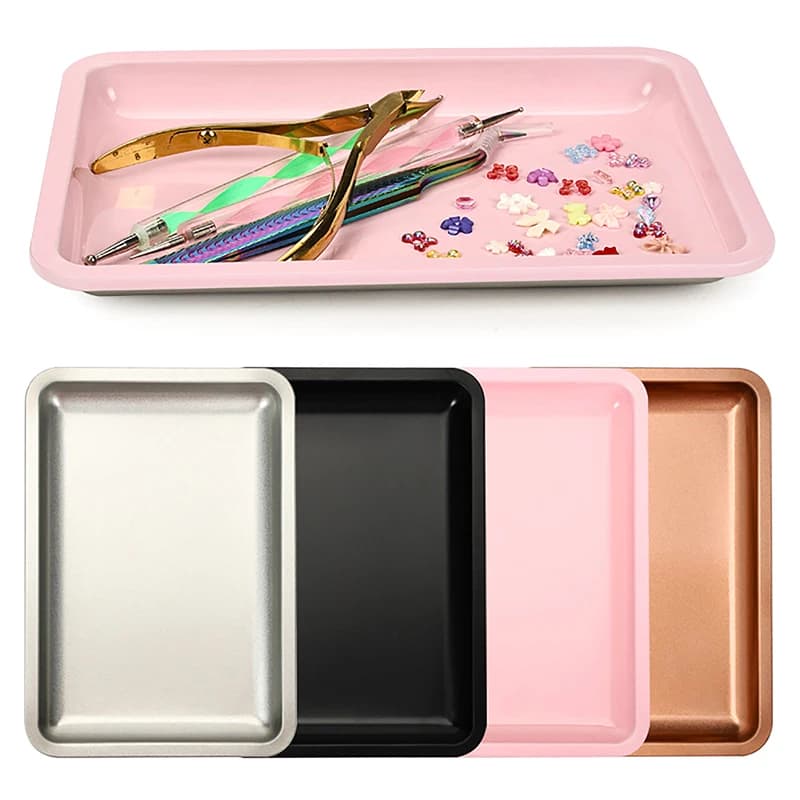 Stainless Steel Cosmetic Storage Tray Jewelry Tray Plate Doctor Surgical Tray Desktop Storage Tool Metal Fack Nail Art Tray - 2