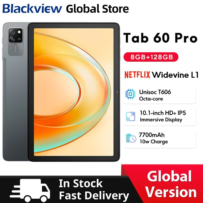 Blackview Tab 60 Pro Tablet 10.1'' HD+ IPS Display 8GB 128GB Octa-core Widevine L1 7700 mAh Android 14 Tablet PC