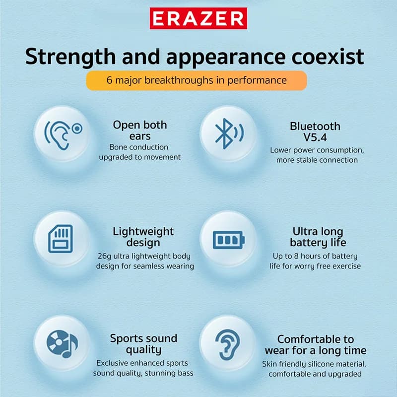 سماعات ERAZER XF22 بلوتوث 5.4 سماعات رياضية لاسلكية سماعات توصيل عظمي مع ميكروفون سماعات رقبة - 6