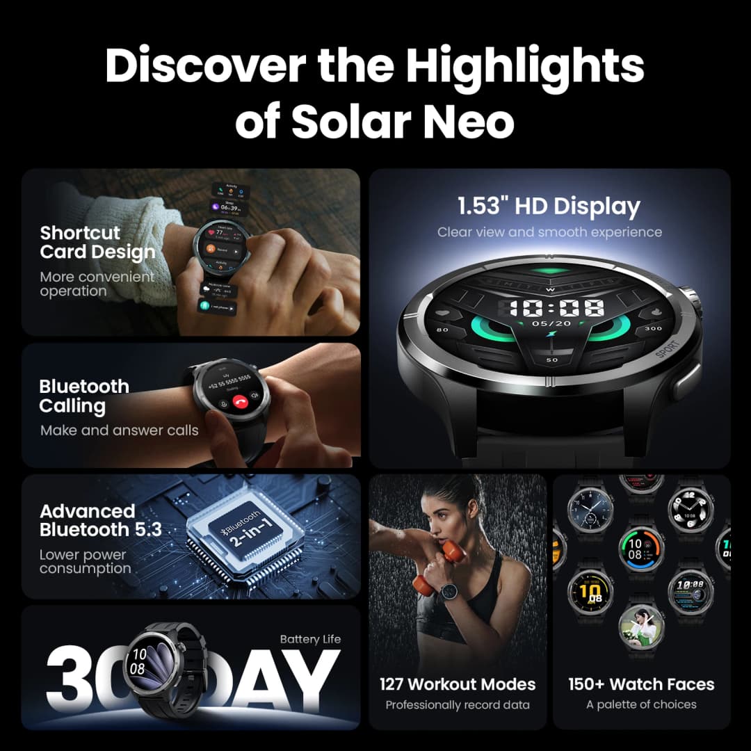 ساعة HAYLOU Solar Neo الذكية بشاشة 1.53 بوصة عالية الدقة ومراقبة صحية على مدار 24 ساعة ومكالمات بلوتوث للرجال والنساء ساعة رياضية ذكية - 2