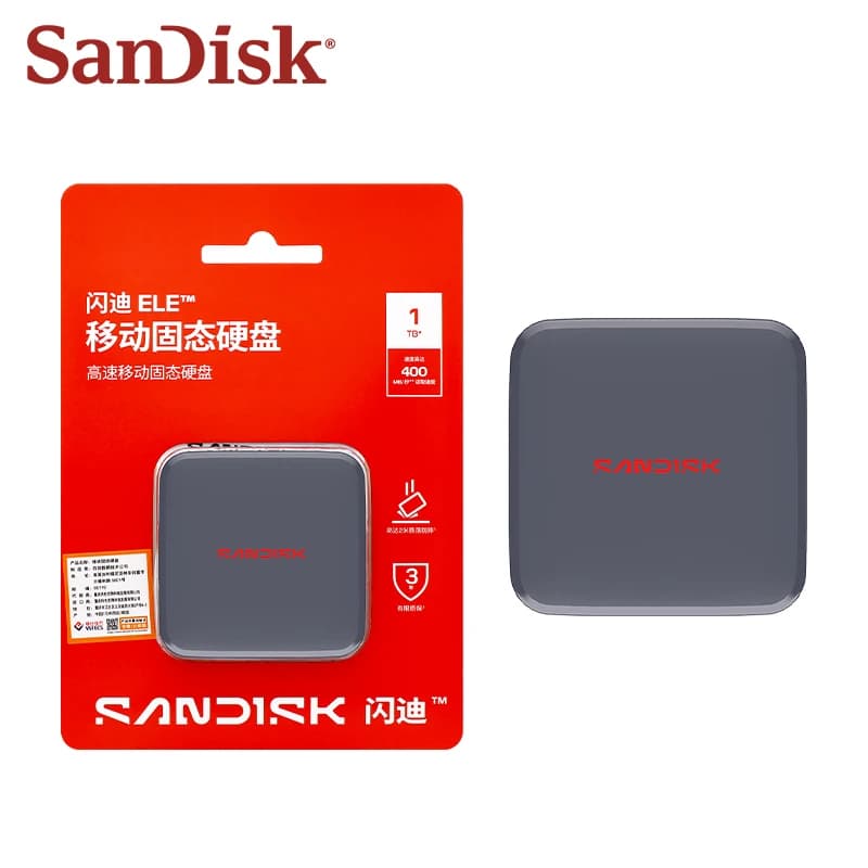 SanDisk ELE SSD محمول USB 3.0 Type-A مع محول Type-C بسرعة قصوى 400 ميجابايت/ثانية قرص صلب 1 تيرابايت/2 تيرابايت للهاتف والكمبيوتر - 3