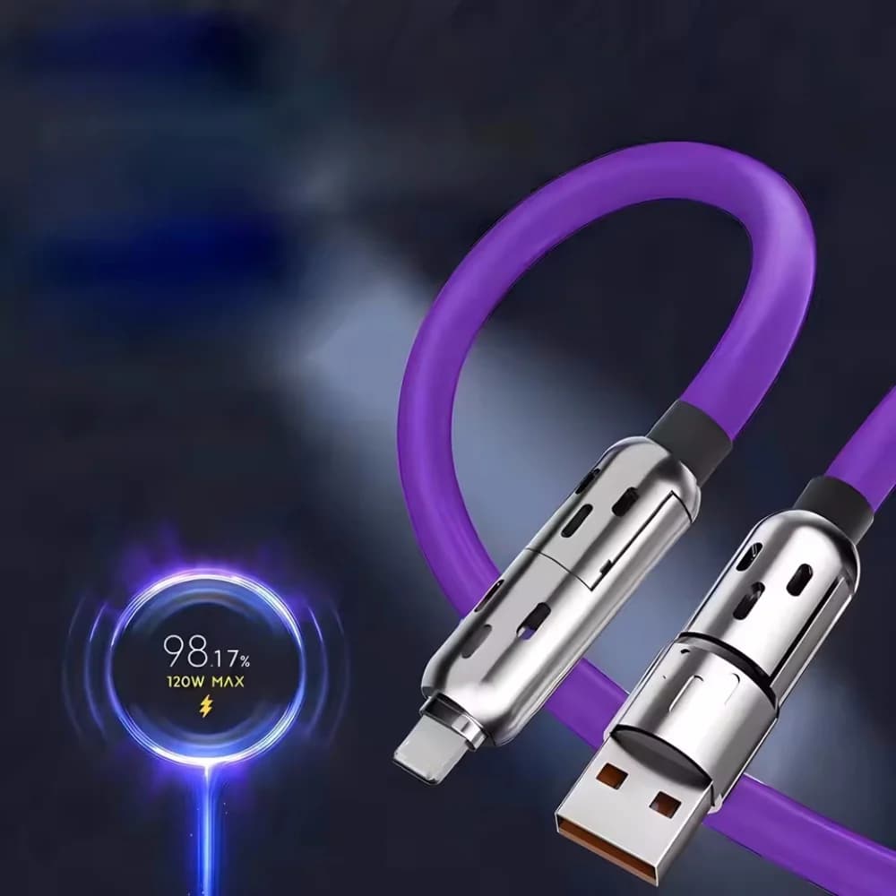 شاحن متعدد المنافذ 4 في 1، كوع دوار، USB إلى Type-C، كابل سيليكون، شحن سريع 240 واط، نقل البيانات - 2