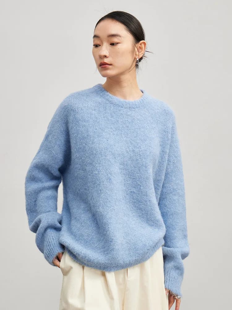 SuyaDream Warm Alpaca Pullovers for Woman, Dropped Sleeved Loose Sweaters, 2025 Fall Winter Top, Camel, Beige - 4