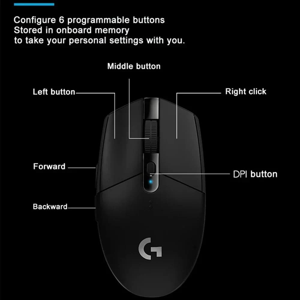 ماوس Logitech G304 Lightspeed لاسلكي للألعاب، 6 أزرار قابلة للبرمجة، 12000DPI، بطارية، USB، إضاءة RGB، أصلي - 5