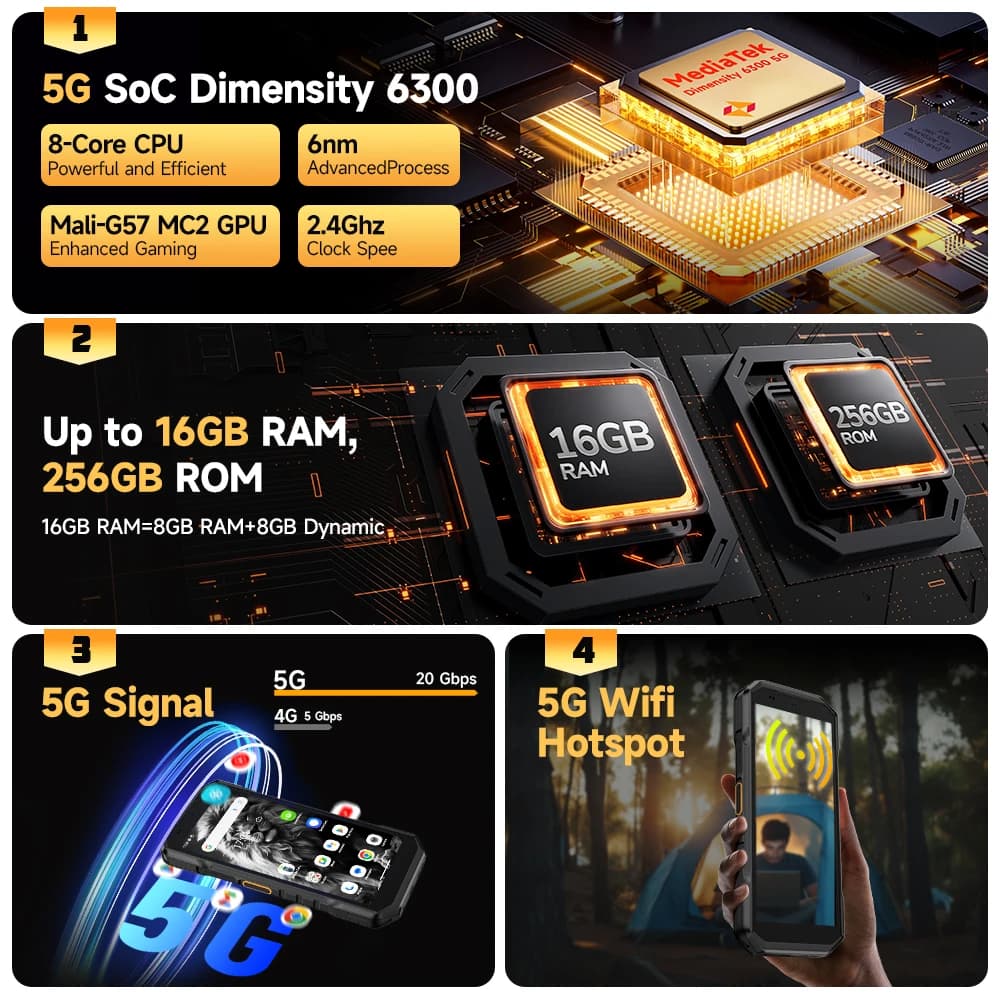 【جديد 2025】 هاتف Ulefone Armor X32 Pro 5G متين بنظام أندرويد 14 وذاكرة 16 جيجابايت وسعة تخزين 256 جيجابايت وكاميرا رئيسية 64 ميجابكسل ومعالج Dimensity 6300 وNFC - 2
