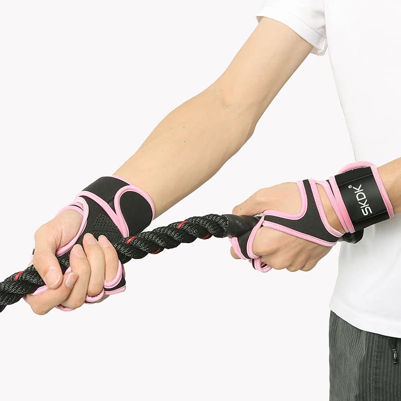 Workout Gloves With Wrist Wraps Anti-Slip Silicone Palm Protection Weight Lifting Fitness Gym Gloves Pink Color For Women - 2