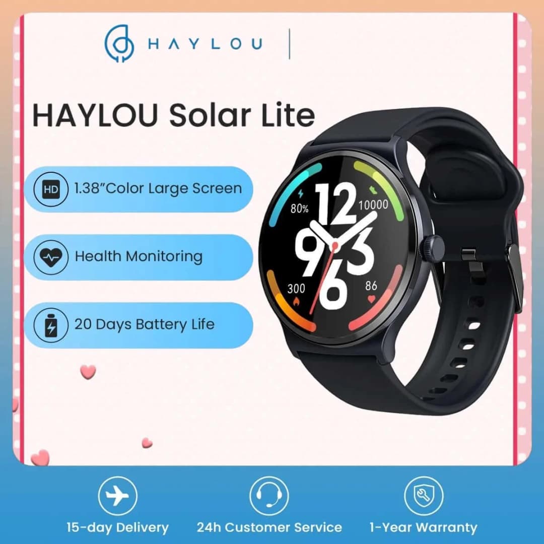 ساعة HAYLOU Solar Lite الذكية مع مكالمات البلوتوث - مراقبة معدل ضربات القلب والأكسجين في الدم وتتبع النوم والإجهاد ساعة رياضية
