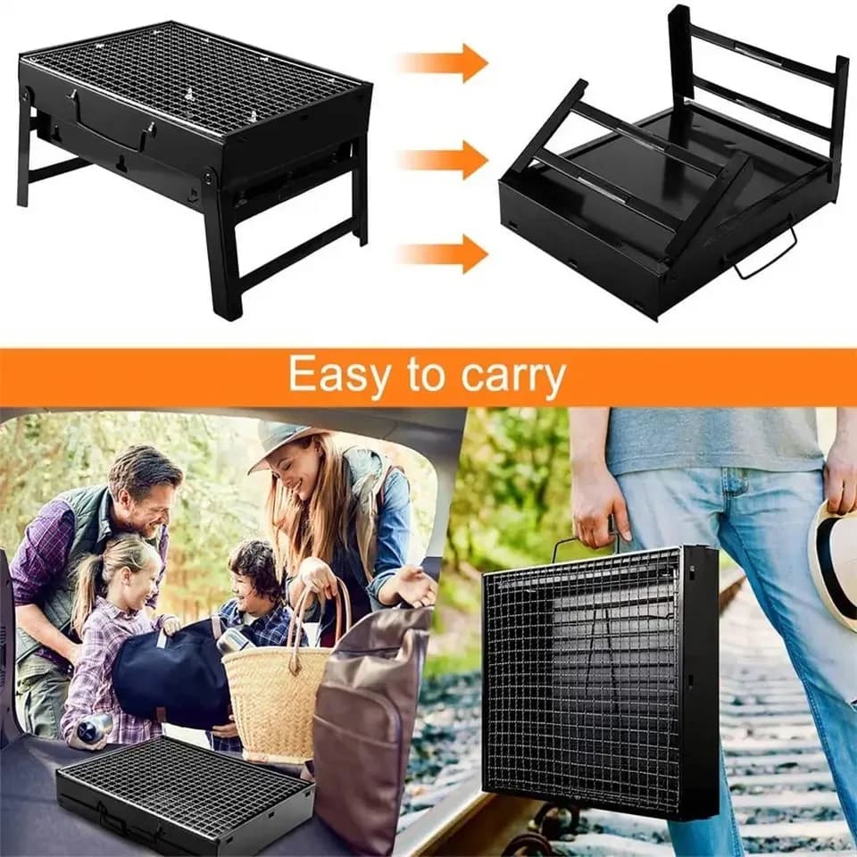 Portable BBQ Charcoal Grill Stainless Steel Small Mini BBQ Tool Kit Outdoor Cooking Camping Picnic Beach Portable BBQ - 4