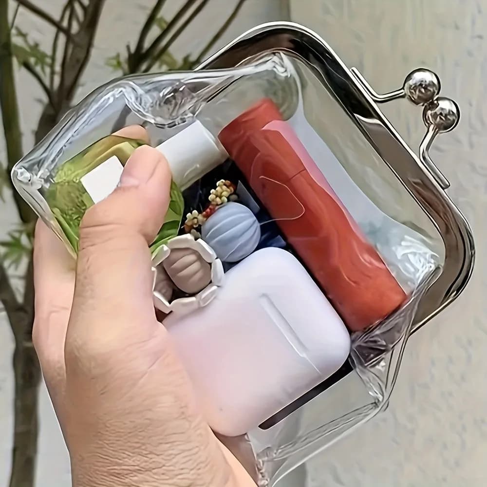 محفظة نقود معدنية شفافة من مادة PVC مع مشبك للفم، حقيبة مكياج صغيرة محمولة، حقيبة سماعة الرأس، منظم مستحضرات التجميل للسفر للرجال والنساء - 3