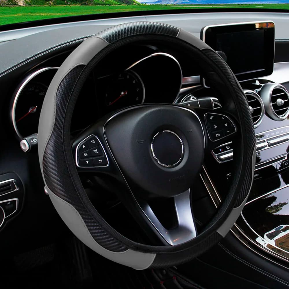 PU carbon fiber leather no inner ring car steering wheel cover is suitable for 14.5 - 15 inch car decoration items. - 5