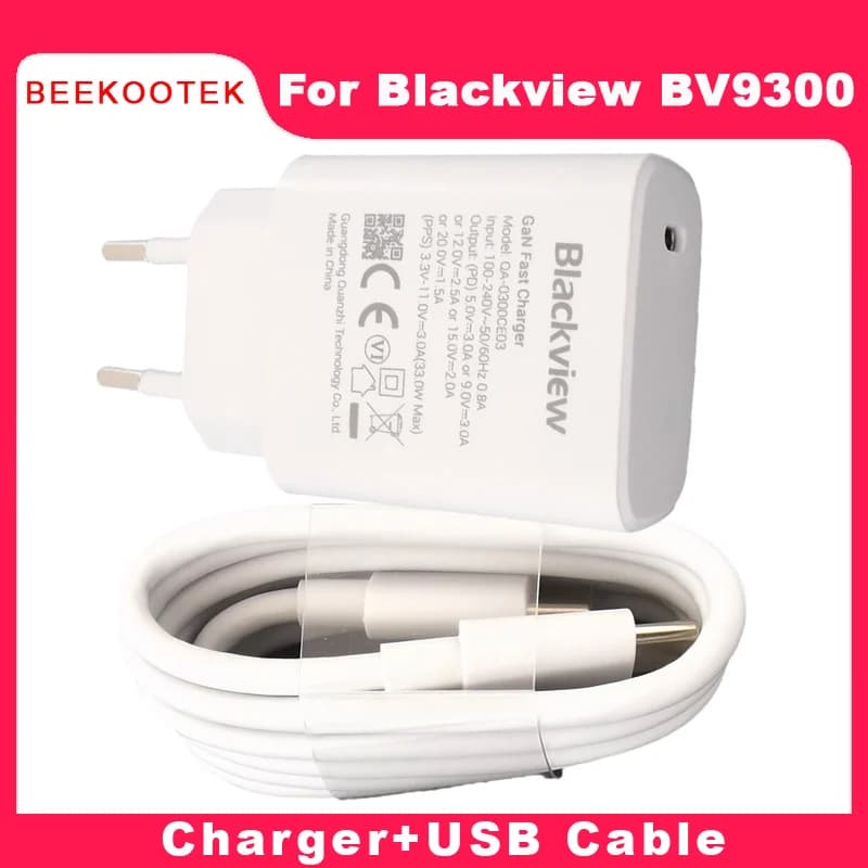 شاحن جديد وأصلي لبلاك فيو BV9300 مع محول شحن سريع وكابل USB وخط بيانات لهاتف بلاك فيو BV9300 الذكي