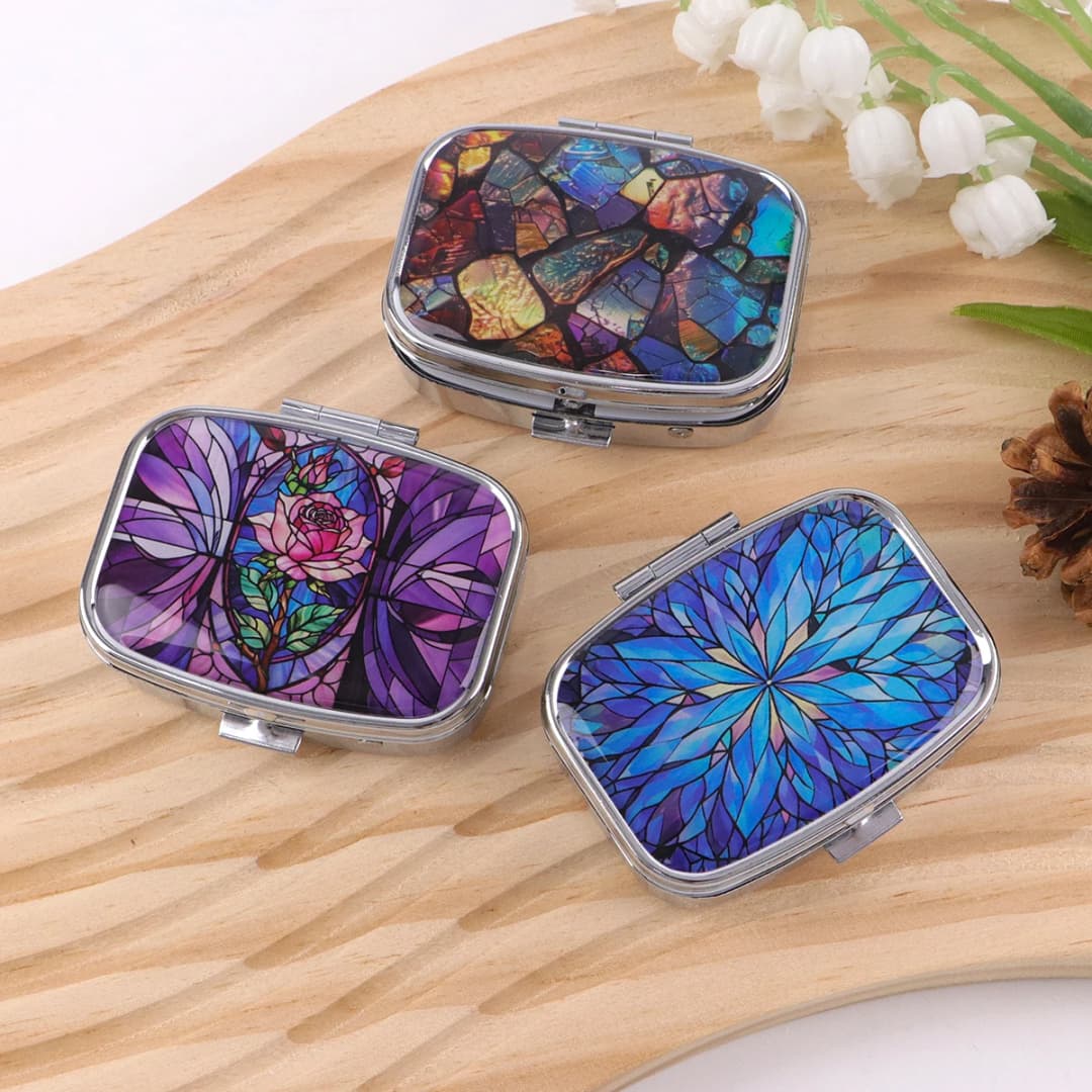Simple Pattern 2 Compartments Metal Medicine Box Portable Travel Decorated  Sealed Small Pill Organizer Container Storage - 5