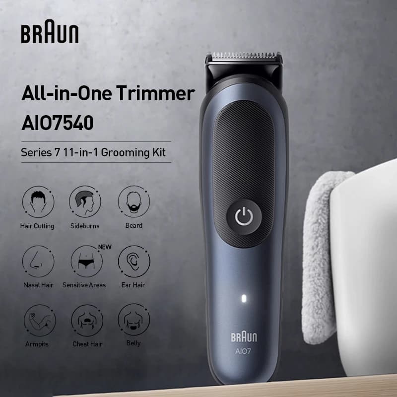 مجموعة قص شعر براون Series 7 AIO7540، 11 في 1، شفرة دقيقة ProBlade، مقاومة للماء، عمل حتى 120 دقيقة
