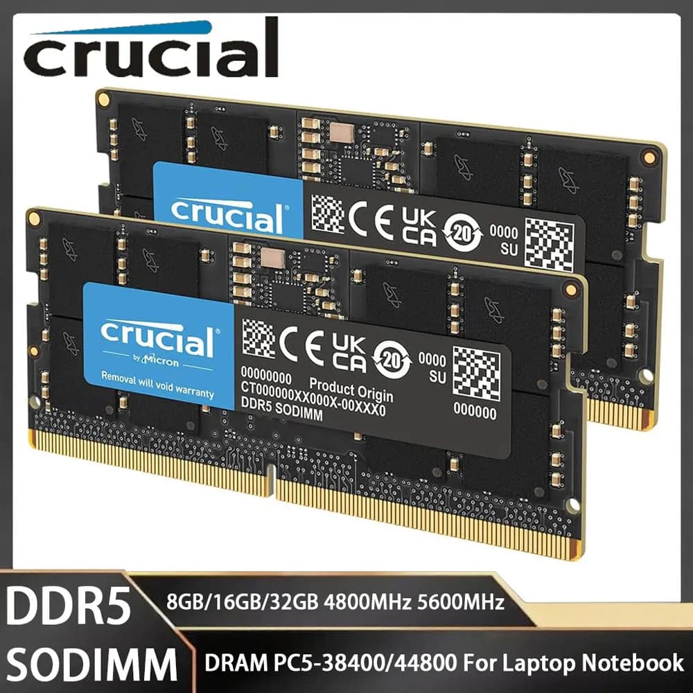 ذاكرة كمبيوتر محمول DDR5 من Crucial، 16GB، 8GB، 32GB، 4800، 5600MHz، PC5-38400، 44800، غير ECC، 262Pin، SODIMM، لـ Intel و AMD