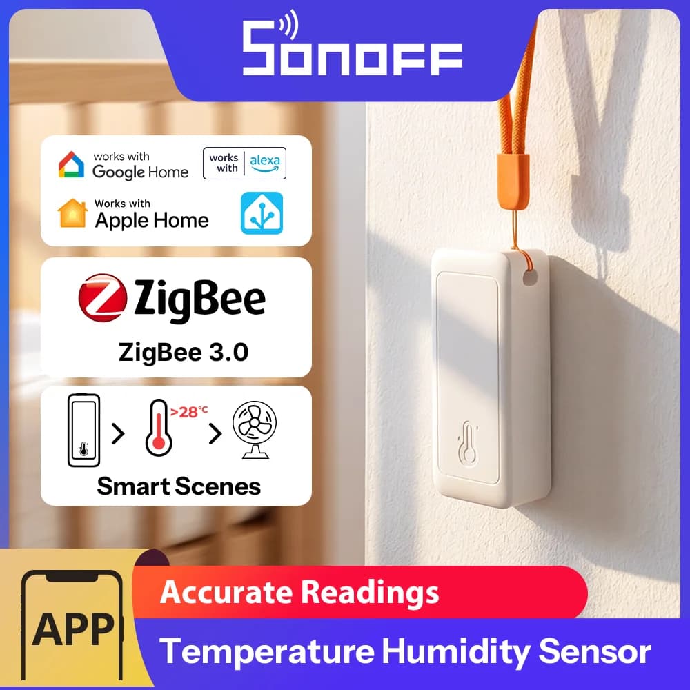 مستشعر درجة الحرارة والرطوبة SONOFF Zigbee للمنزل الذكي Airguard TH Lite SNZB-02B، تحكم عبر تطبيق Ewelink، يعمل مع أليكسا وجوجل