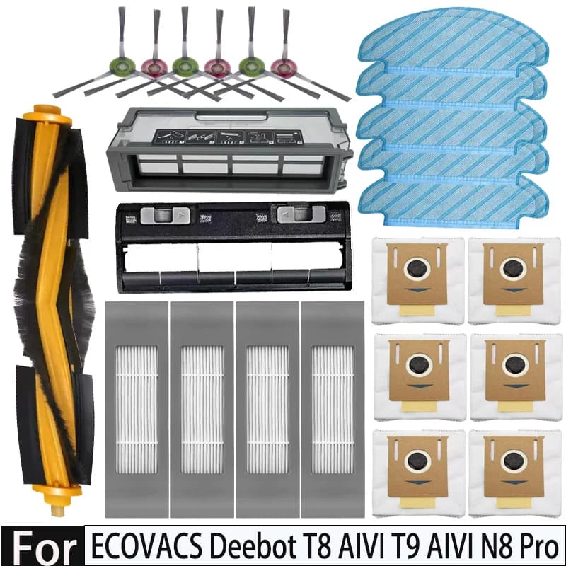 إكسسوارات ECOVACS Deebot T8 AIVI T9 AIVI N8 Pro AIVI N9 N10 N10 بلس فرشاة رئيسية، فرشاة جانبية، مرشح، كيس غبار، مرشح هيبا