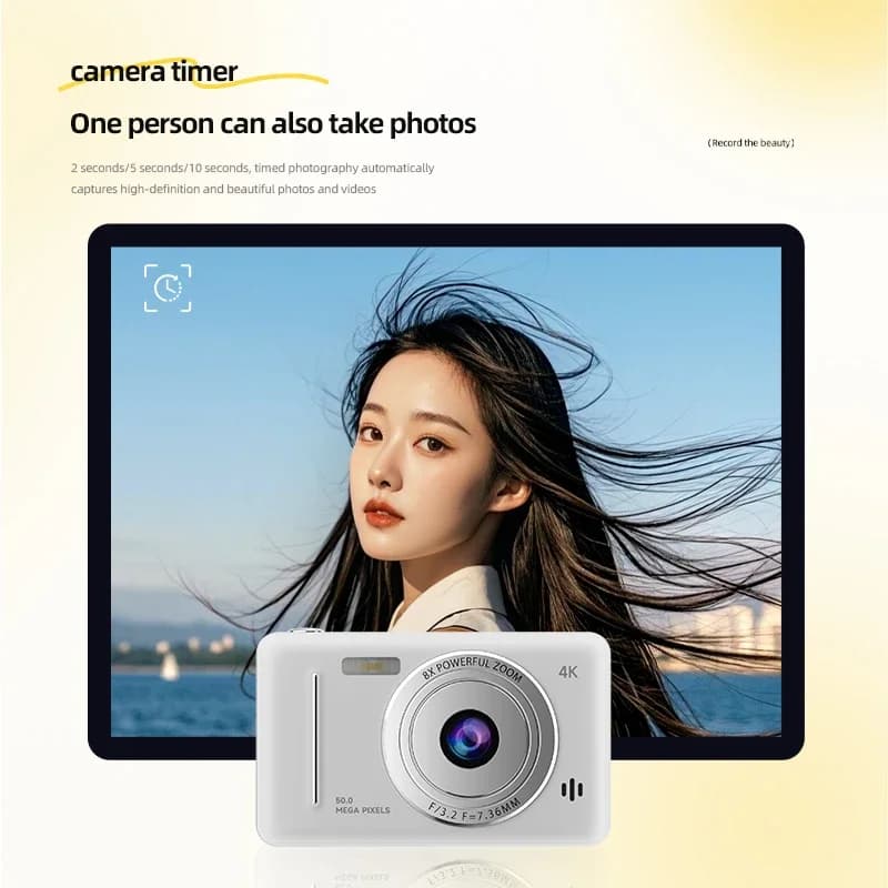كاميرا رقمية بدقة 5000 واط بكسل، 4K HD، CCD كلاسيكية، محمولة، فلاش مزدوج، 50 مليون بكسل، تركيز تلقائي - 4