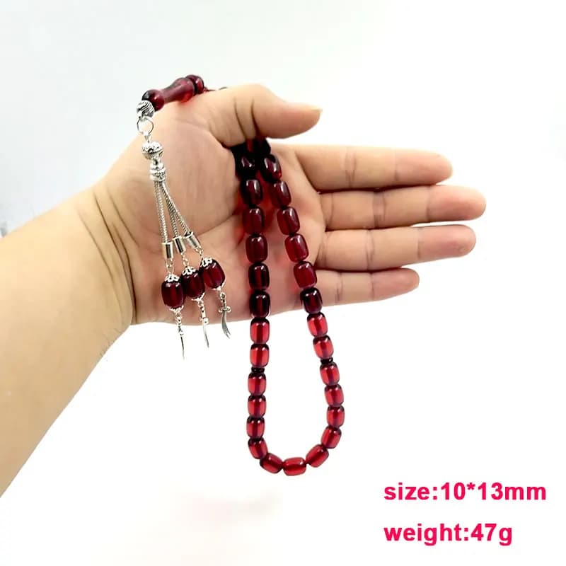 مسبحة ALBASHAN من الراتنج الأحمر حبات صلاة هدية رمضان إكسسوارات إسلامية مسبحة عربية مجوهرات هدية عيد أساور إسلامية - 6