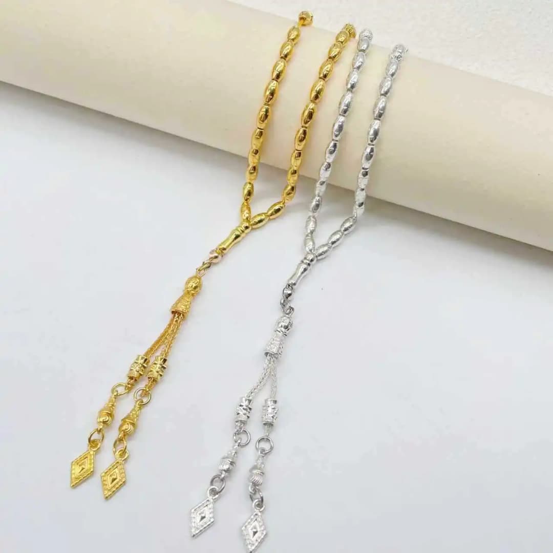 Elegant Alloy Prayer Beads, 4x7mm Gold/Silver Tasbih for Muslim, Solid Color Islamic Rosary, Perfect Daily Gift for Men & Women - 4