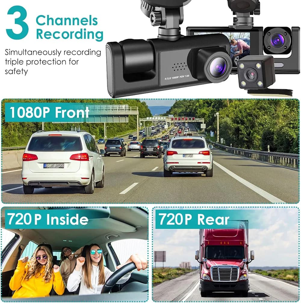 كاميرا سيارة DVR بدقة 1080P، 2/3 قنوات، داش كام للسيارات، كاميرا أمامية اختيارية، كاميرا خلفية للرؤية الليلية - 2