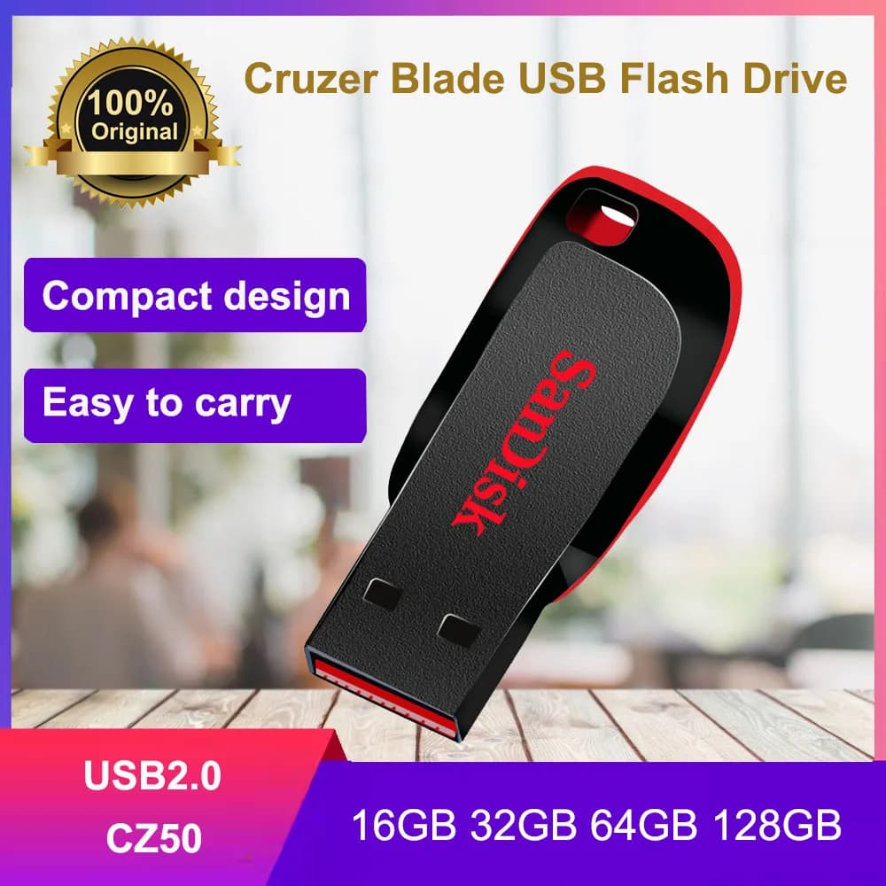 محرك أقراص فلاش SanDisk CZ50 USB 2.0 بسعة 128 جيجابايت و64 جيجابايت و32 جيجابايت و16 جيجابايت، محرك أقراص صغير USB2.0، ذاكرة USB، عصا USB للكمبيوتر