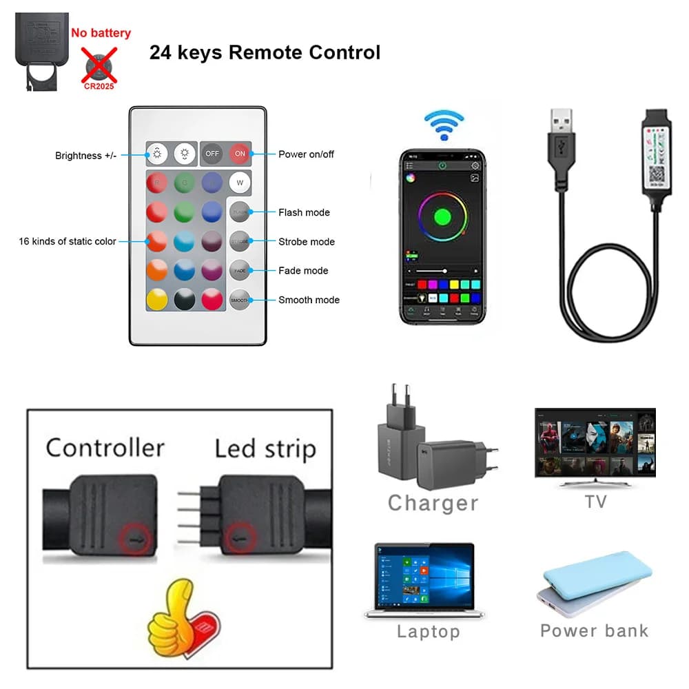 أضواء LED بمنفذ USB 5V للتلفزيون مع تحكم عبر التطبيق شريط مرن RGB5050 30 ليد/م إضاءة خلفية LED للتلفزيون ديكور غرفة نوم - 5