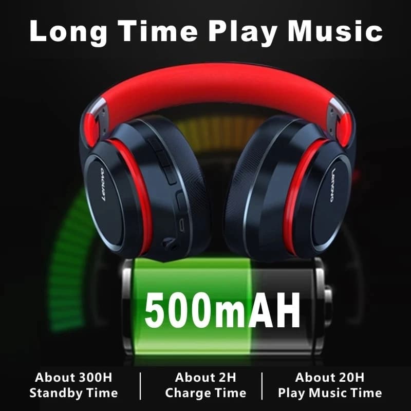 سماعات Lenovo HD200 بلوتوث فوق الأذن - قابلة للطي، لاسلكية، إلغاء الضوضاء، ستيريو HIFI، سماعات ألعاب - 5