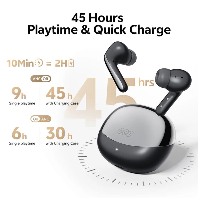 سماعات QCY MeloBuds N60 HT19 بلوتوث 6.0 لاسلكية مع تعزيز الجهير LDAC صوت عالي الدقة -56dB إلغاء ضوضاء هجين 45 ساعة IPX5 - 6