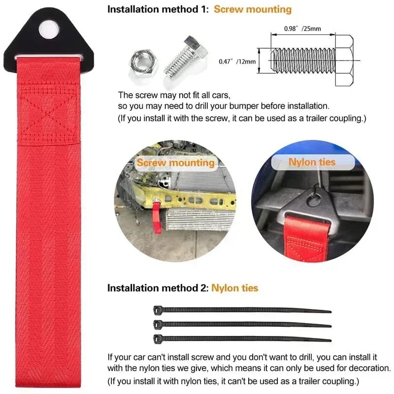Heavy-Duty Nylon Tow Strap Universal Car Racing Tow Rope Green Black Red 28cm Bumper Trailer Towing Strap Ropes Car Decoration - 5