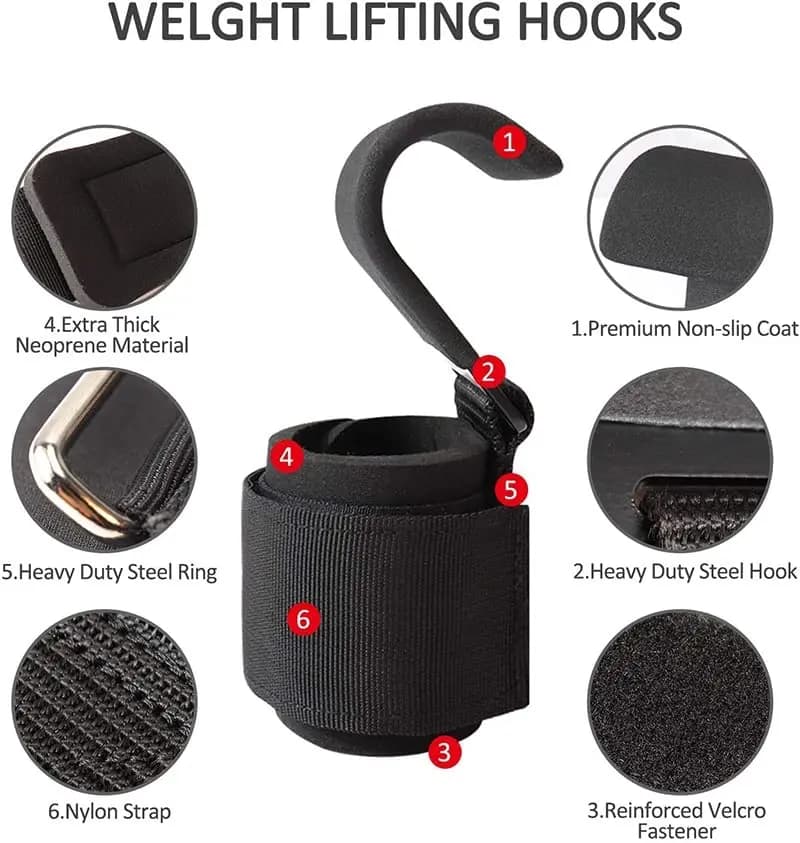1PairWeight Lifting Hook Grips With Wrist Wraps Hand-Bar Wrist Strap Gym Fitness Hook Weight Strap Pull-Ups Power Lifting Gloves - 3