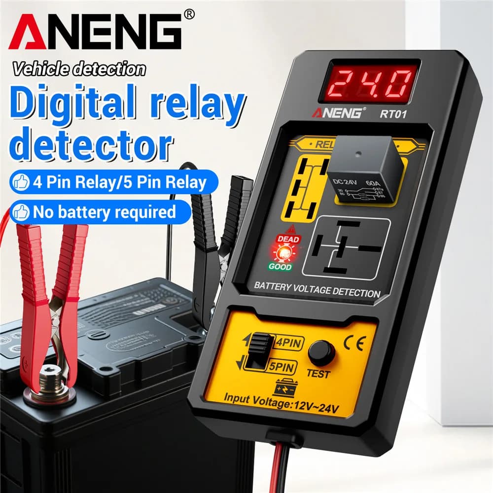 ANENG 11-25V كاشف ريلاي RT01 رقمي عالمي 4/5 دبابيس بطارية سيارة كشف مركبة عرض رقمي جهاز فحص جهد البطارية