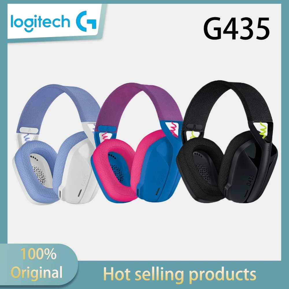 سماعة رأس الألعاب اللاسلكية Logitech G435 مع صوت محيطي افتراضي عبر البلوتوث وزمن وصول منخفض وعمر بطارية طويل ومريحة للارتداء