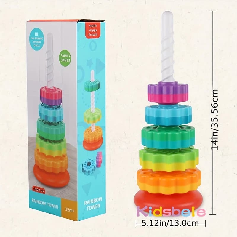 Rotated Rainbow Spinning Stacking Toys Baby Early Education Puzzle Development Intelligence Ring Toy For Kids Boys Wheel For Kid - 5