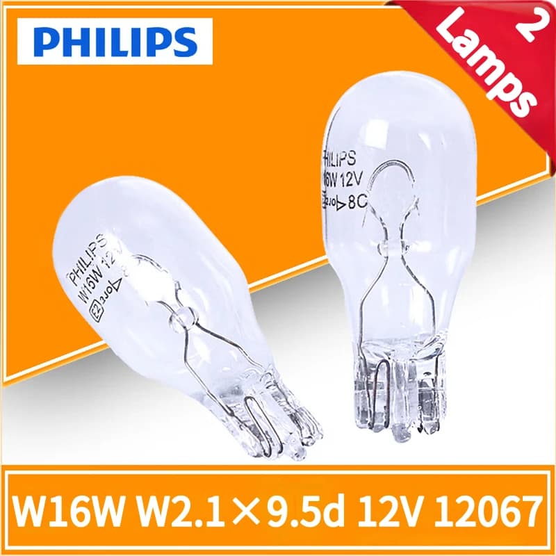 مصابيح فيليبس 2، 12V، W16W، W2.1x9.5d، مصابيح رؤية أصلية للسيارة، مصابيح فرامل، إشارات قياسية، إضاءة خلفية 12067CP