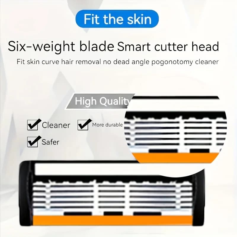 1 مقبض + 3/6/12 شفرة/ شفرة حلاقة يدوية آمنة للرجال والنساء من 6 طبقات من الفولاذ المقاوم للصدأ لإزالة الشعر رأس حلاقة قابلة للاستبدال - 5