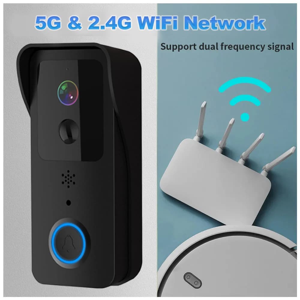 جرس باب فيديو WiFi بدعم 5G و2.4G، دقة 1080P، Tuya Smart، إنتركوم لاسلكي، كاميرا مقاومة للماء - 2