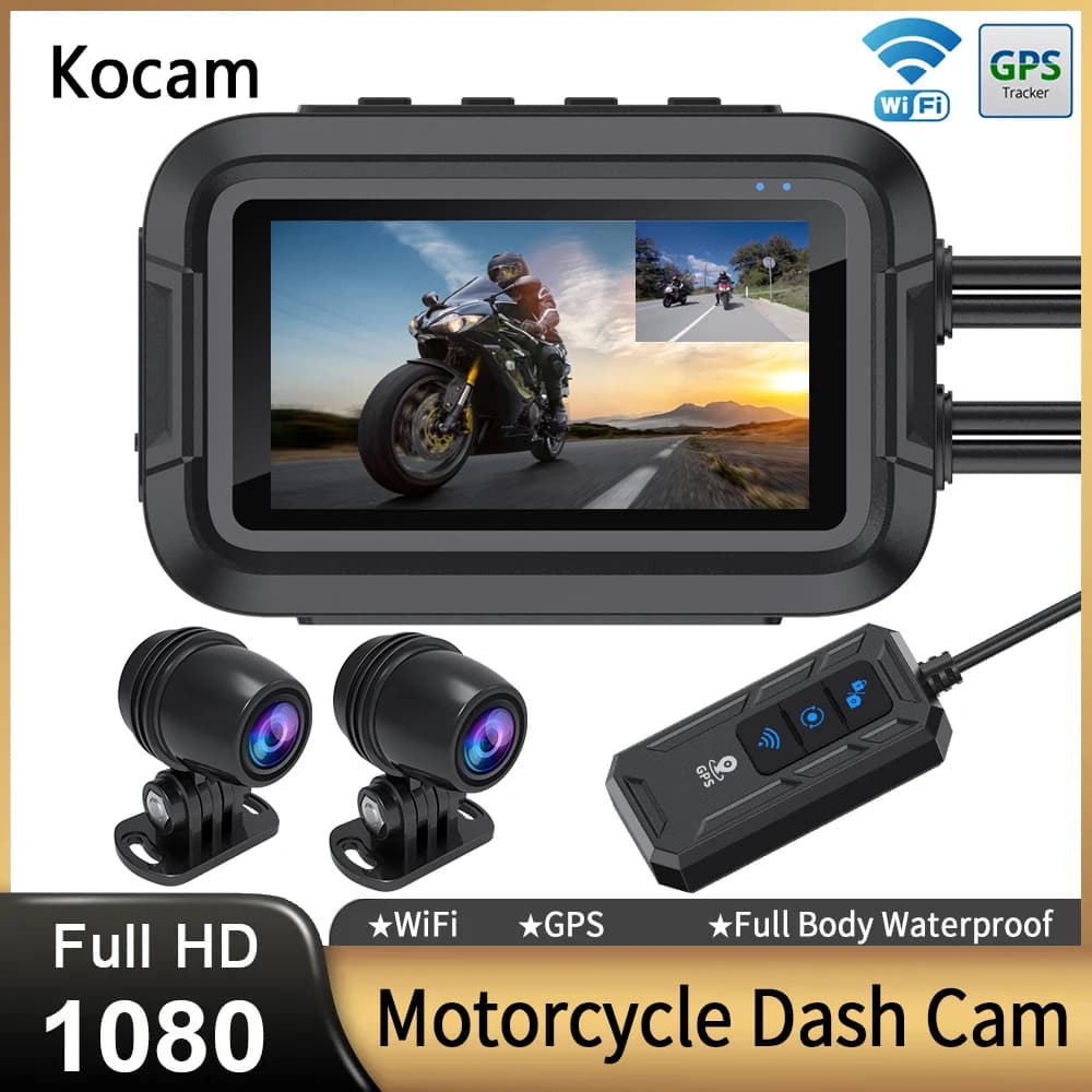كاميرا دراجة نارية مزدوجة 1080P، DVR مقاوم للماء، كاميرا موتو، واي فاي، نظام تحديد المواقع، داش كام أمامي وخلفي، مسجل فيديو، صندوق أسود