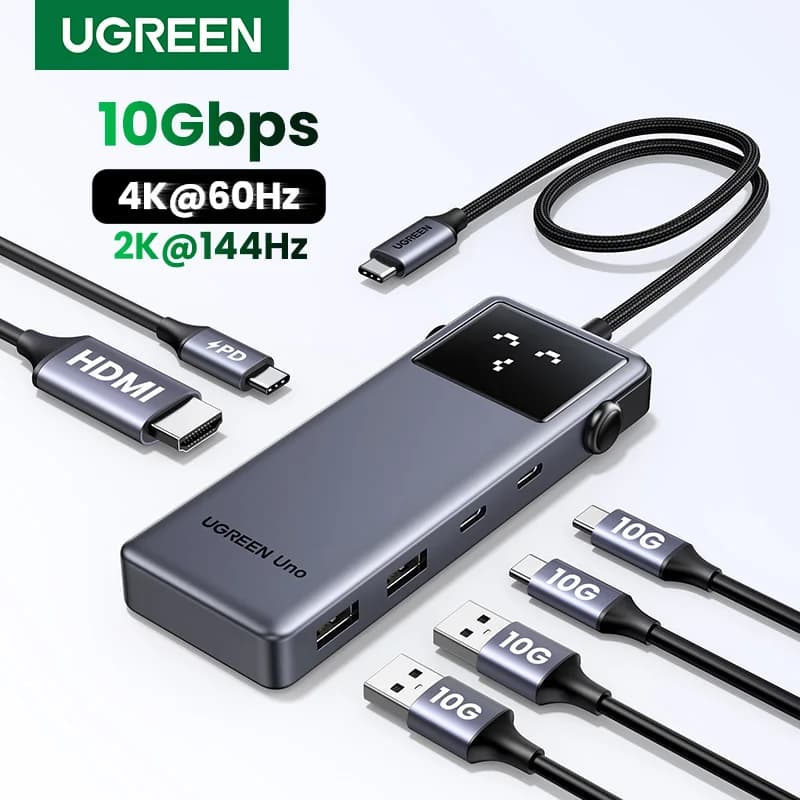 محول UGREEN Uno USB C HUB 6 في 1، دقة 4K60Hz، PD100W، سرعة 10 جيجابت/ثانية، لمحطات العمل واللاب توب Macbook Pro وAir
