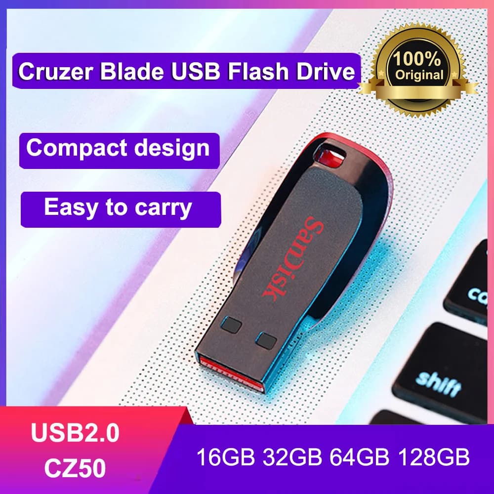 محرك أقراص فلاش SanDisk أصلي USB2.0 سعة 16 جيجابايت و32 جيجابايت و64 جيجابايت و128 جيجابايت ذاكرة فلاش USB مفتاح USB محرك أقراص USB