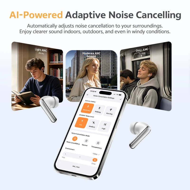 سماعات أذن لاسلكية QCY HT21 Melobuds N65، إلغاء ضوضاء تكيفي -60dB، بلوتوث 6.0، صوت عالي الدقة LDAC، 8 ميكروفونات، بطارية تدوم 50 ساعة - 5