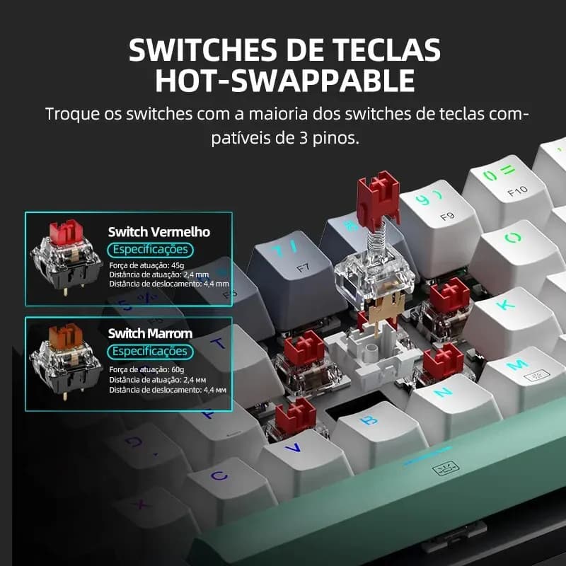 Machenike K500-B61 Mini Mechanical Keyboard 60% ABNT2 Layout RGB Backlight Hot-swappable NKRO Wired Gaming Keyboard For PC Gamer - 5