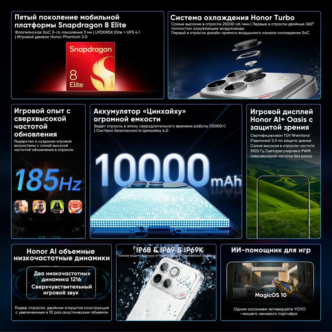 Original New HONOR Win Android Gaming Phone Snapdragon 8 Elite Gen 5 OTA 6.83" OLED 185HZ 50MP 10000mAh Battery 100W Charge IP69 - 2