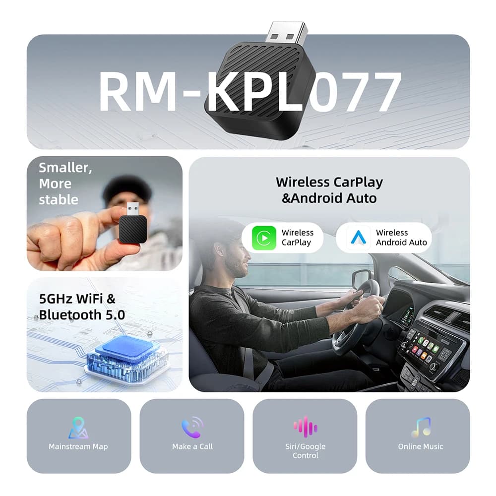 محول صغير 2 في 1، صندوق الذكاء الاصطناعي، من سلكي إلى لاسلكي Carplay وAndroid Auto، متوافق مع 99% من السيارات، تشغيل فوري، Dongle ذكي WiFi - 4