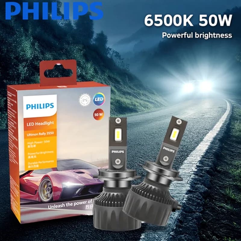 مصابيح فيليبس Ultinon Rally 3550 H7 LED عالية الطاقة 50 واط H4 H8 H9 H11 9005 HB3 9006 HB4 9012 HIR2 مصابيح ضباب سيارات 6500K