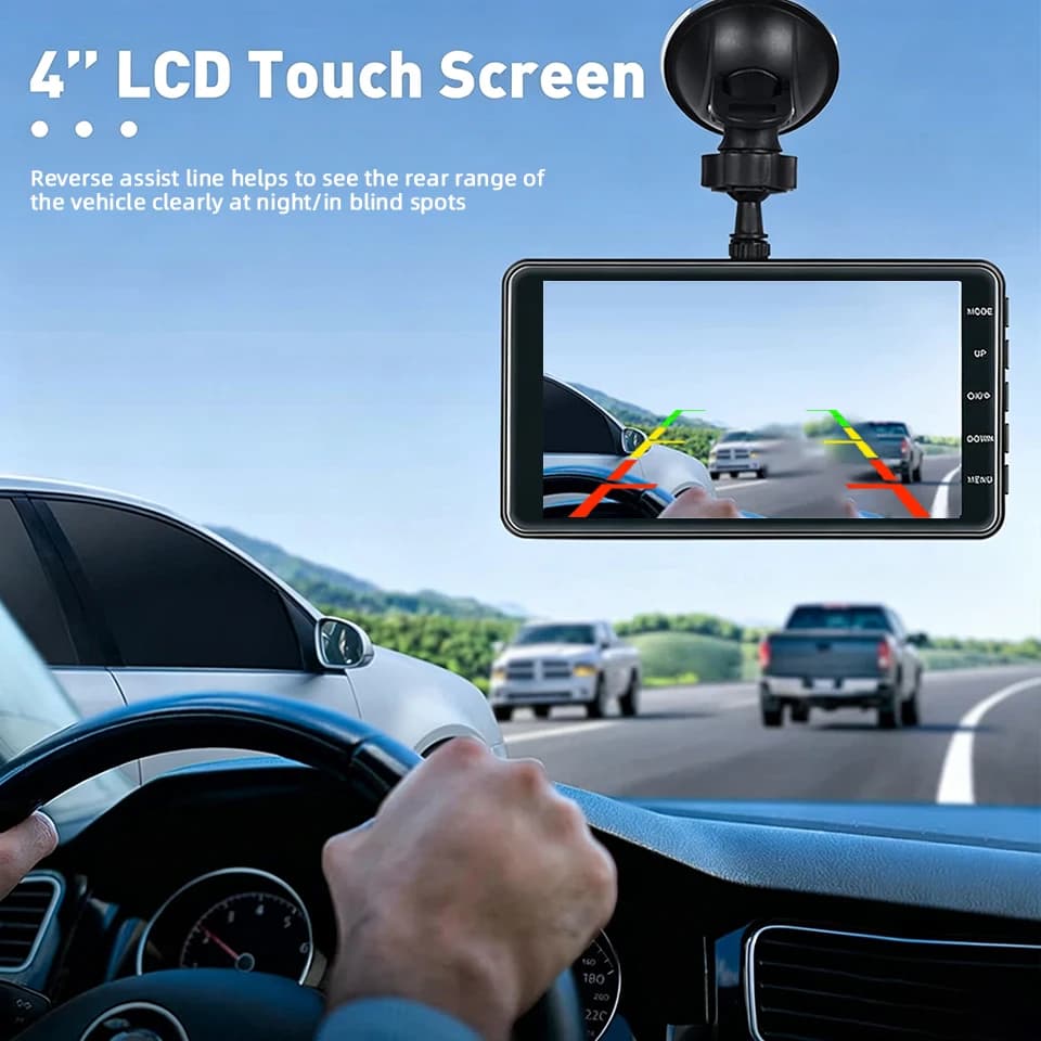 كاميرا سيارة E-ACE بشاشة لمس 4 بوصة LCD بدقة FHD 1080P مع خيار كاميرا خلفية وحساس G وHDR وتسجيل حلقي وكشف الحركة - 4